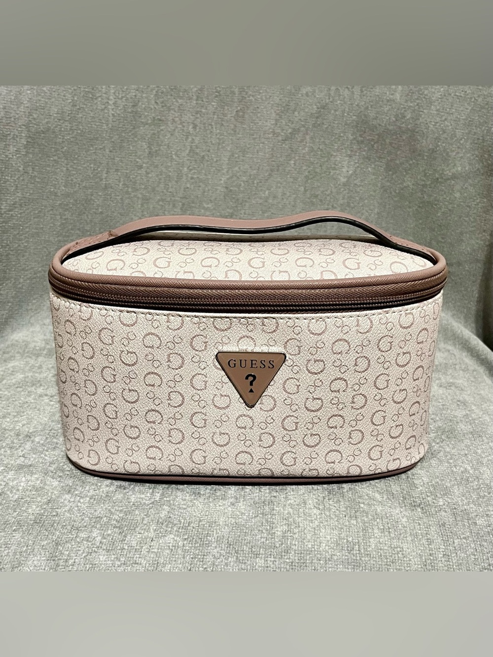 GUESS Beige and Tan Monogram Toiletry Case